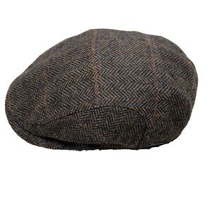 Wigens Newsboy Hat Cap Mens Size 58 Brown Jacob Herringbone Wool Cabby Flat